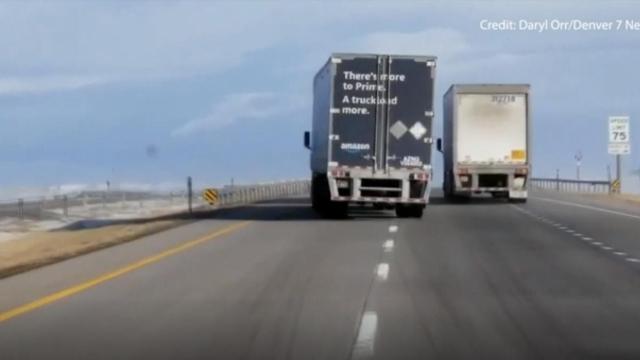 Big truck buffeted by windy conditions on Colorado highway
