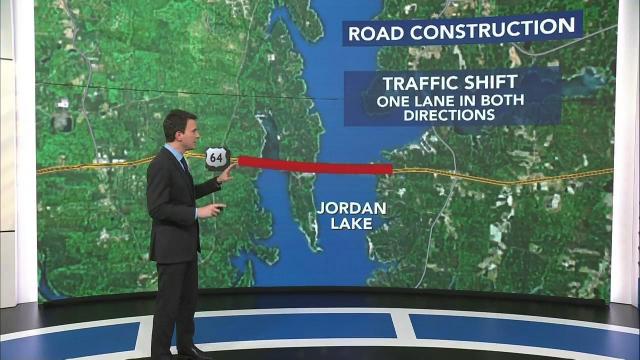Road construction to make repairs to bridges over Jordan Lake