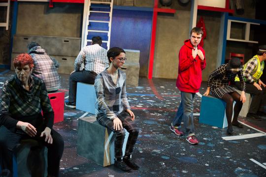 Michael Larson as Christopher and the cast of "Curious Incident"