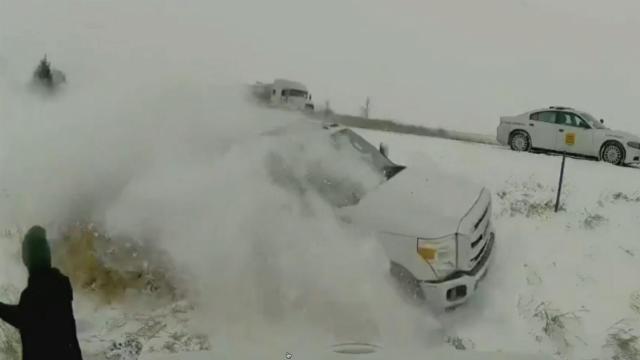 Dramatic video, truck crashes off road near trooper