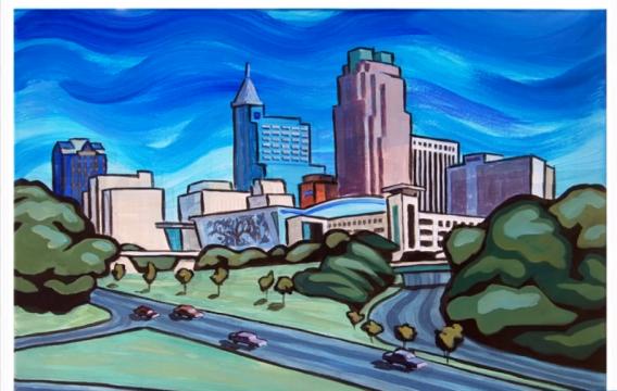 City of Raleigh skyline art by Tommy Midyette