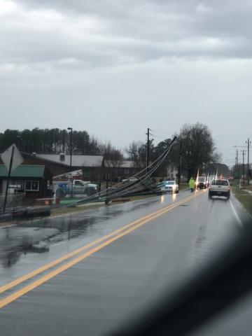 Power lines down near Bunn High School (Rhoda Holbrook photo)