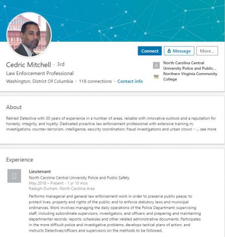 Cedric Mitchell’s LinkedIn account lists him as a lieutenant for N.C. Central's police department.