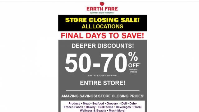 Earth Fare Closeout Sale: 50% - 70% off everything