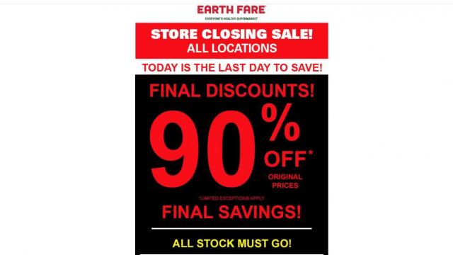 Earth Fare stores closing on Feb. 25 with up to 90% off