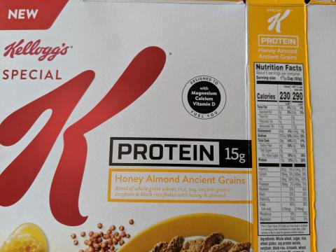 Special K cereal box label