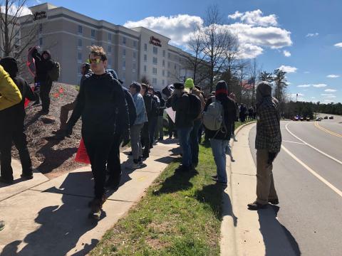 Police line Brier Creek parking lots to keep protesters back from Sons of Confederate Veterans meeting