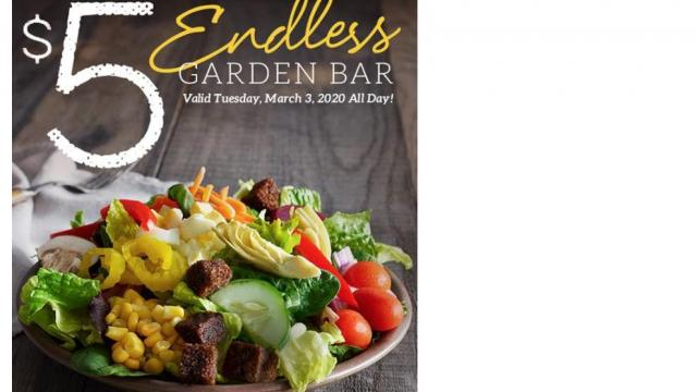 Ruby Tuesday: Endless Garden Bar $5 on March 3