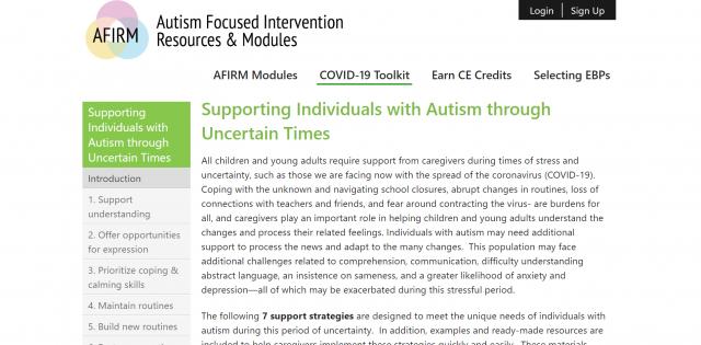 Supporting Individuals with Autism through Uncertain Times