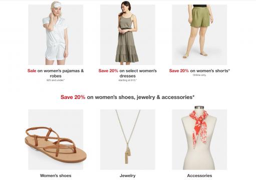 Target: 20% off women's & kids' clothing, shoes, jewelry, accessories