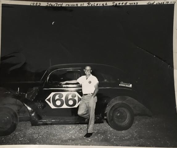 Rufus Crumpler at the Raleigh Speedway in 1953. Image Courtesy of Pettis Montague, Edith Crumpler