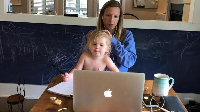 Zooming with child: Emily Behr of Growga juggles work and home