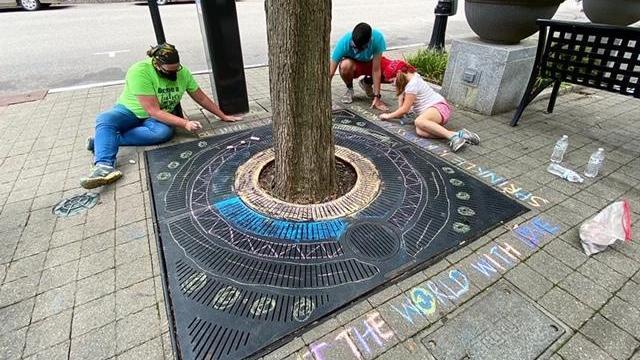People chalked messages of kindness