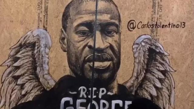George Floyd mural painted by local tattoo artist, portraitist in downtown Fayetteville