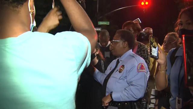Raleigh Police Chief Cassandra Deck-Brown speaks to protesters