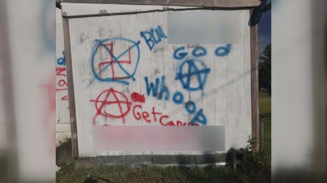 A small-town church was vandalized on Wednesday with Nazi symbols and hateful messages. 