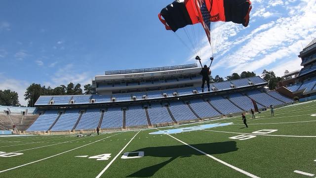 Ride along: Paratroopers target Kenan Stadium in salute to medical workers