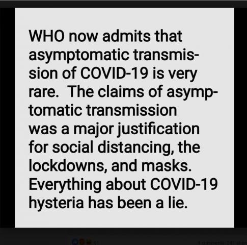 A Facebook post claimed the WHO "now admits that asymptomatic transmission of COVID-19 is very rare." That's only half the story.