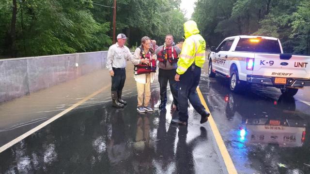 Two people rescued by Nash County crews after driving through flood waters. 