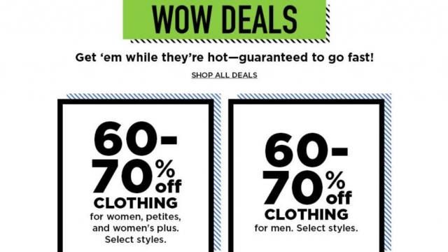 Kohl's: 70% off clothes, 20% off coupon, $10 Kohl's Cash, 80% off clearance