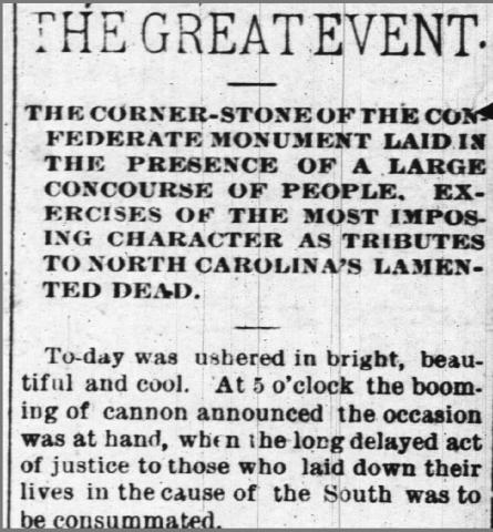 Raleigh newspaper that mentions a time capsule in the Confederate monument