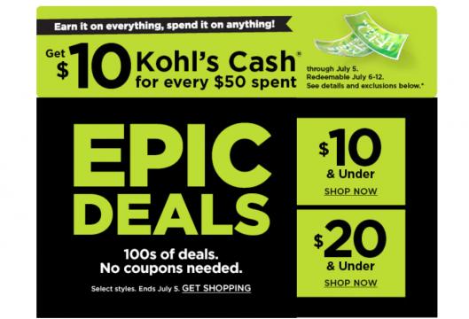 Kohl's Epic Deals through July 5: $7.65 Beach Towels, $4.99 tees, 50% off sandals, 80% off clearance, Kohl's Cash