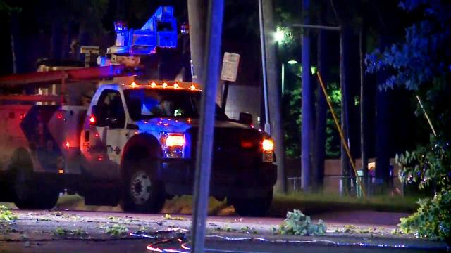 Car knocks down power pole near downtown Raleigh