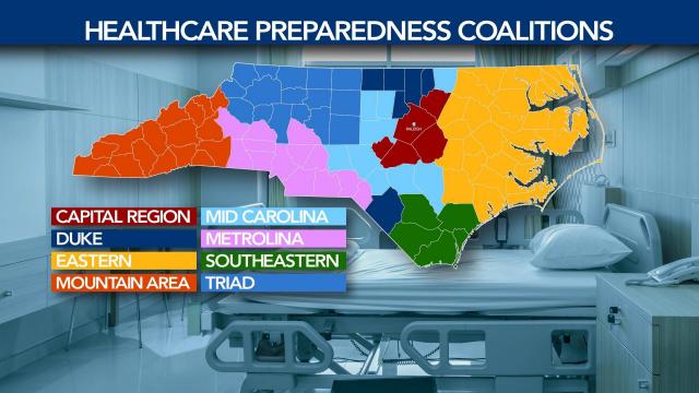 New COVID-19 data on hospitalizations from the state Department of Health and Human Services is broken down by "healthcare preparedness coalitions," collections of counties centered around a major hospital.