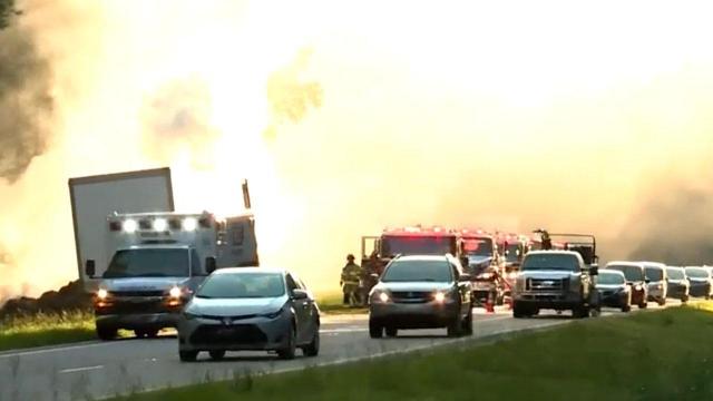 Truck carrying straw catches fire on US 264 in Zebulon