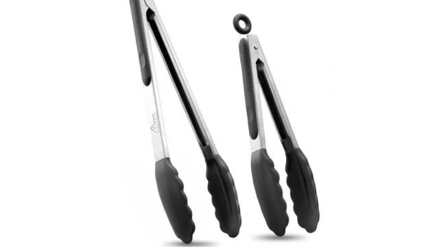 Stainless Steel Kitchen Tongs with Silicone Tips 2-Piece Set only $7.64 (52% off)