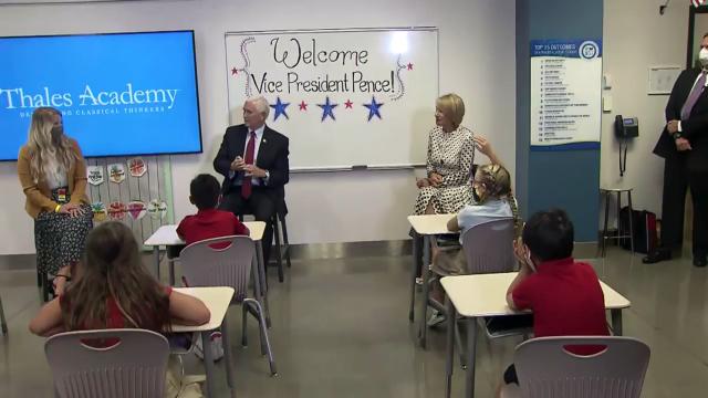 Pence, DeVos visit with Apex fourth-graders