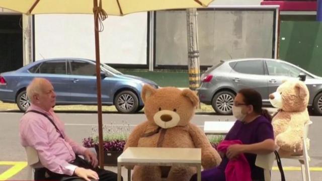 Cafe in Mexico City using giant teddy bears to help with social distancing