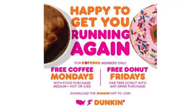 Dunkin': Free coffee with any food purchase on August 17