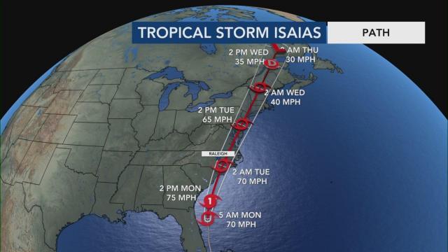 Isaias forecast path: Aug. 3, 2020