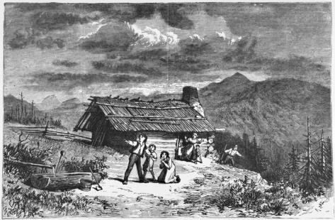 Harper's Weekly illustration from 11 Apr. 1874 depicting "terrified settlers" near Bald Mountain in Rutherford County during a large earthquake. Image courtesy of the North Carolina Collection, University of North Carolina at Chapel Hill Library