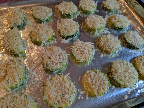 Baked Zucchini Crisps on pan before being baked (photo credit: Faye Prosser)