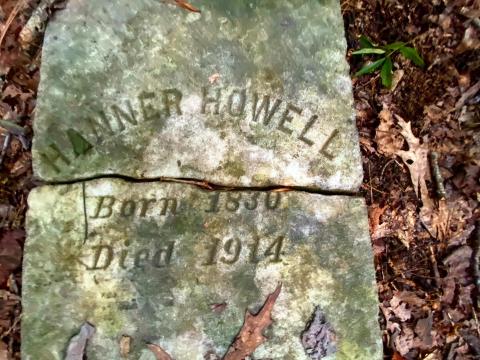 Hanner Howell has one of the only readable headstones in the cemetery.