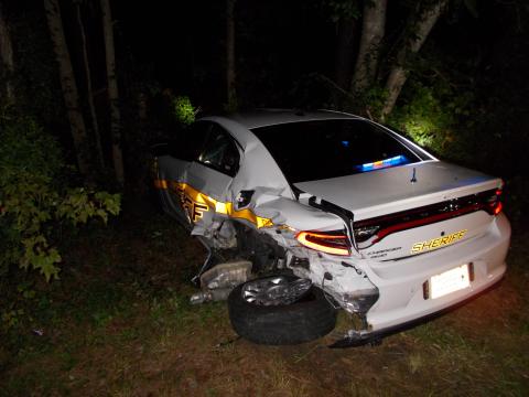 Photo of Nash County Sheriff's Officer's car that was crushed in collision on Wednesday morning