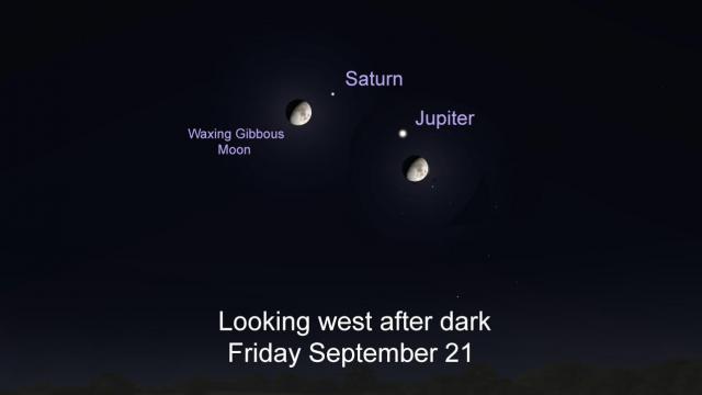 The Moon, Saturn and Jupiter form a right triangle Friday Sep 25