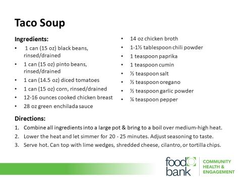 Taco Soup Recipe Card (photo courtesy the Food Bank of Central & Eastern North Carolina)