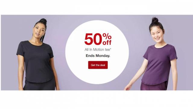 Target: All in Motion women's tees only $6 (50% off) on Oct. 5