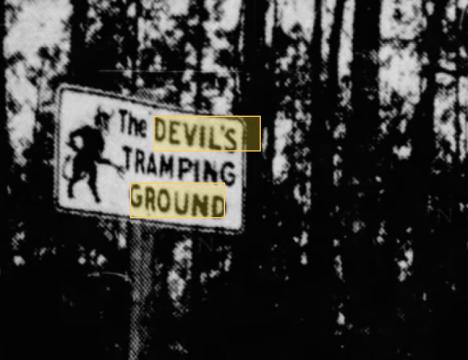 Devil's Tramping Ground sign from 1950s 