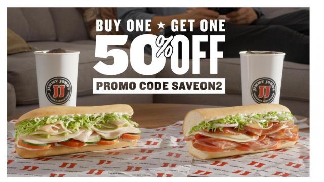 Jimmy Johns: Buy one sandwich and get one 50% off through Nov. 8