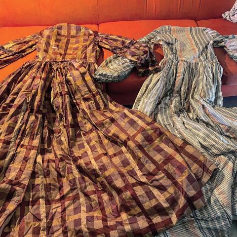 Historic dresses found in the attic of the Elmwood 1820.