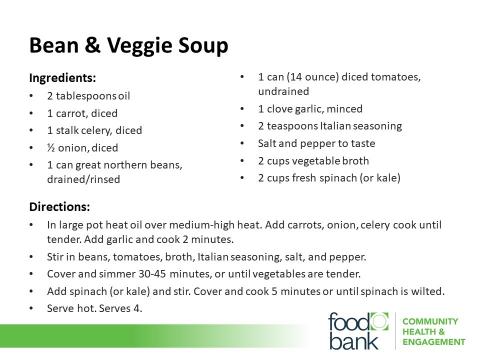 Bean & Veggie Soup Recipe courtesy Food Bank of Central & Eastern North Carolina