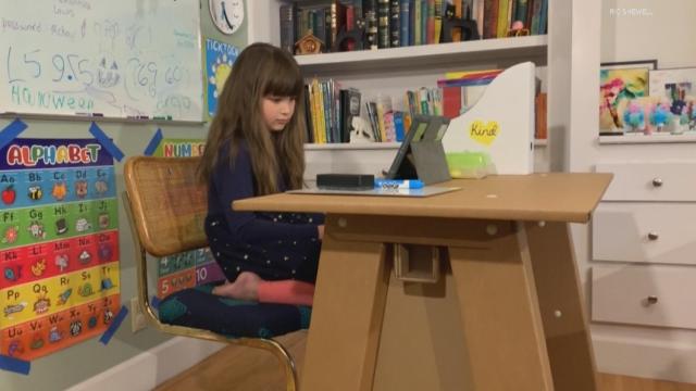 Cardboard desks aid at-home learning