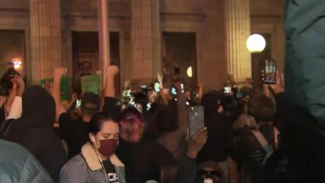 Jubilant crowd celebrates Election Day at Graham courthouse rally