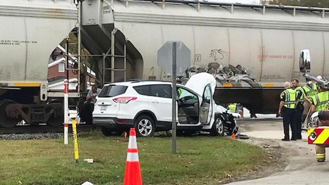 SUV and train crash in Garner, no one injured
