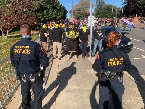 Proud Boys seen at a counter-protest in downtown Raleigh