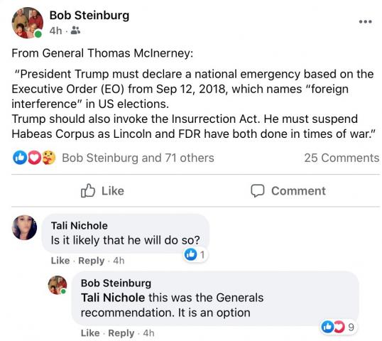 Facebook post from NC Sen. Bob Steinburg, December 15, 2020.